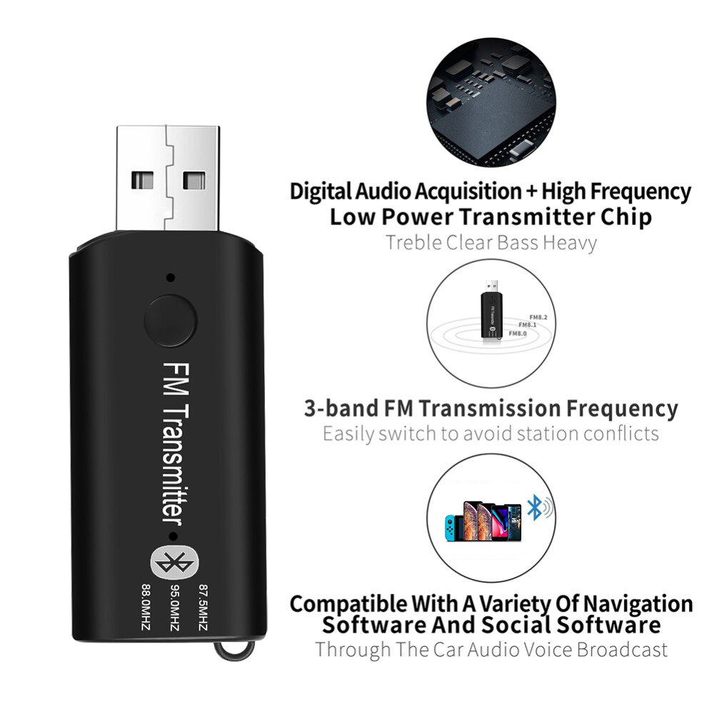 Bộ Thu Phát Bluetooth Bt5.0 3.5mm Aux Usb Fm Cho Xe Hơi