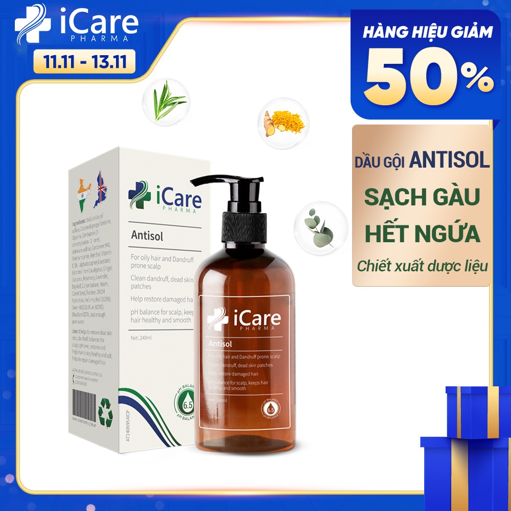 Dầu Gội Sạch Gàu Không Khô Tóc Antisol, Chiết Xuất Dược Liệu Tự Nhiên, Cân Bằng pH Độ Ẩm Cho Da Đầu - Chống Rụng Tóc