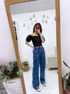 Áo croptop trễ vai đan dây - A579