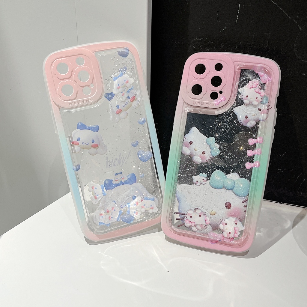 Ốp Điện Thoại Dẻo Họa Tiết Hoạt Hình Chú Mèo Kèm Nước Kim Tuyến Cho iPhone 14 / 13 / 12PRO MAX / 11 / 13PRO MAX