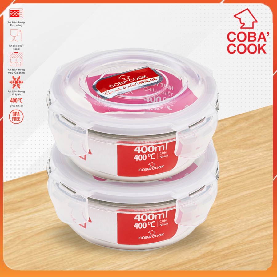 Hộp thủy tinh chịu nhiệt 2 cái hình tròn 400ml COBA'COOK- CCR42