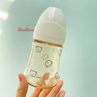 Bình sữa nhựa PPSU Hàn Quốc cho bé, Bình sữa hoạt tiết gấu bear size 200ml 300ml tùy chọn size núm tại HN, HCM