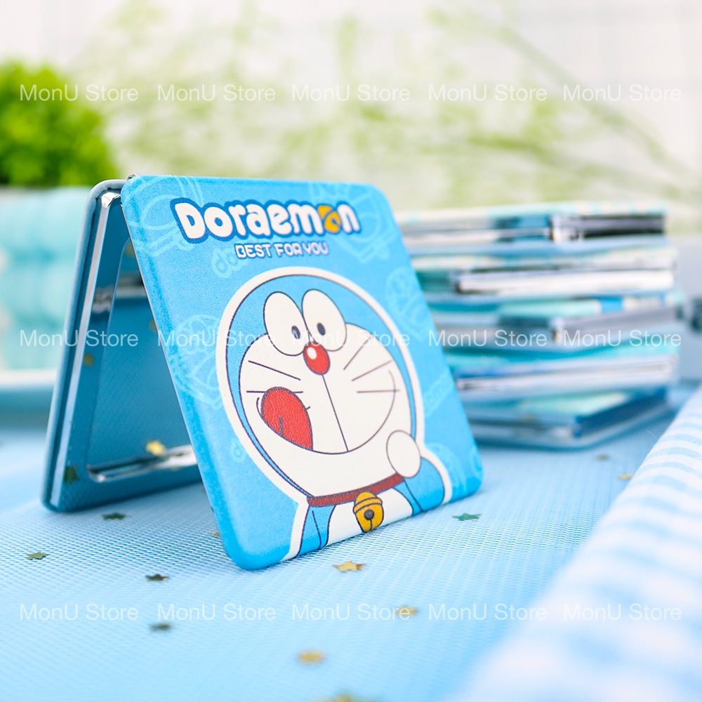 Gương mini 2 mặt bọc da 6x6cm sang trọng hình DORAEMON DOREMON bỏ túi dễ thương MON0005