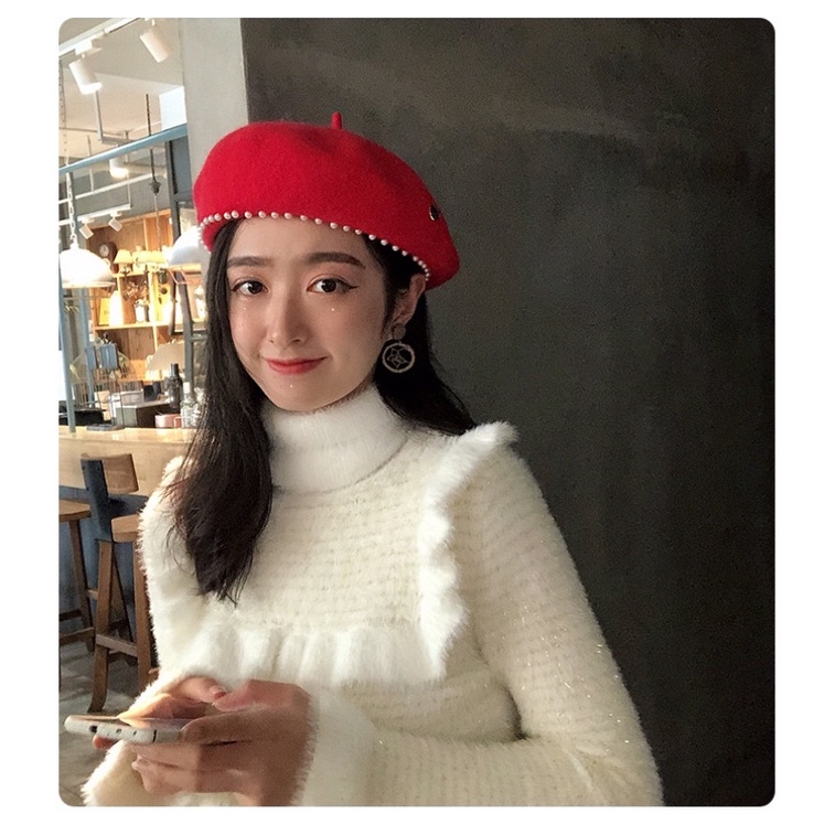 Mũ beret đính hạt phong cách hàn quốc - Khăn turban