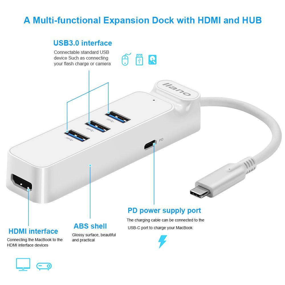 Hub Llano Cho Macbook Thiết Kế Chuyển Đổi Type C Sang Hdmi Usb3.0 Pd