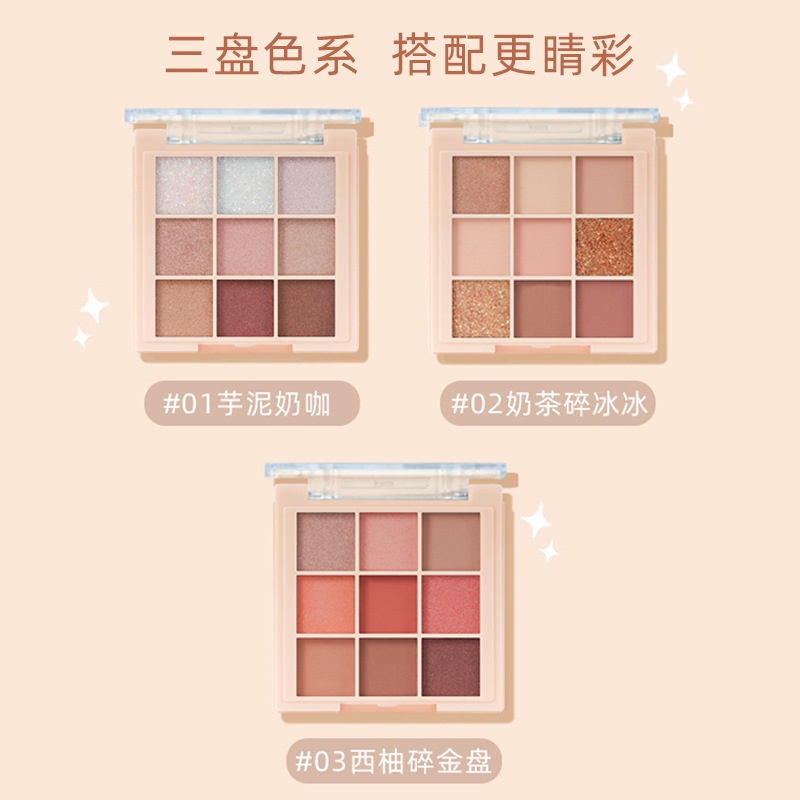 Bảng phấn mắt chín màu tông lì/ ánh nhũ thời trang
