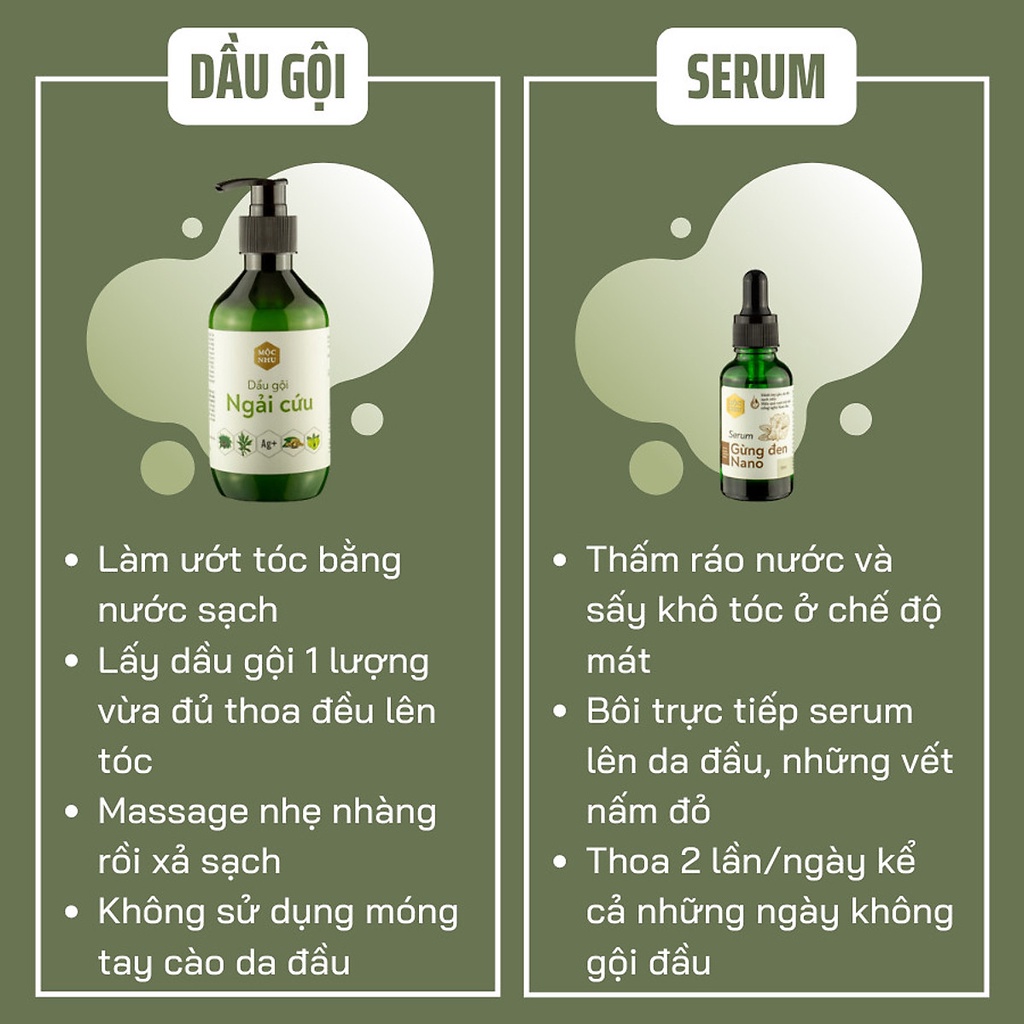 Bộ Đôi Dầu Gội Ngải Cứu và Serum Gừng Đen Nano Mộc Nhu - Dứt Điểm Gàu Ngứa, Nấm Da Đầu