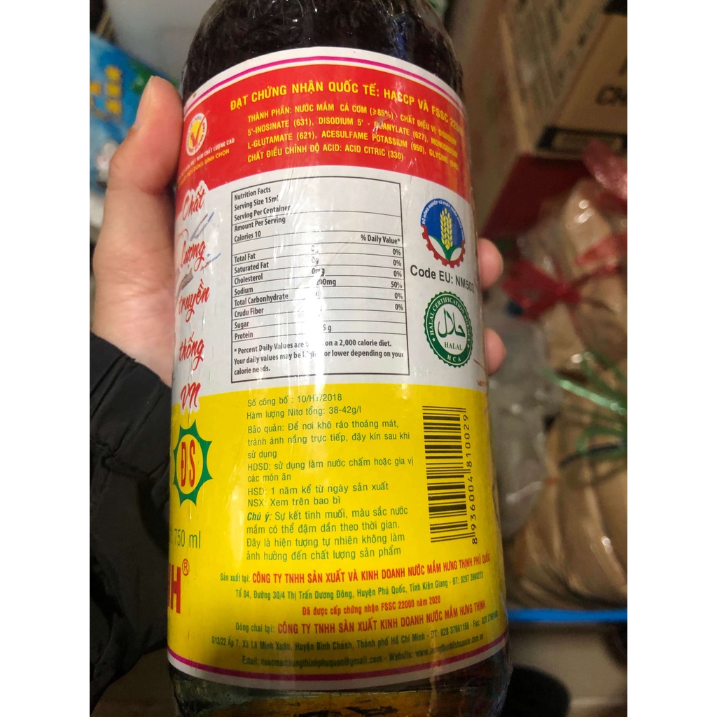 Nước mắm đặc sản Hưng Thịnh loại ngon 40 độ đạm chai 750ml