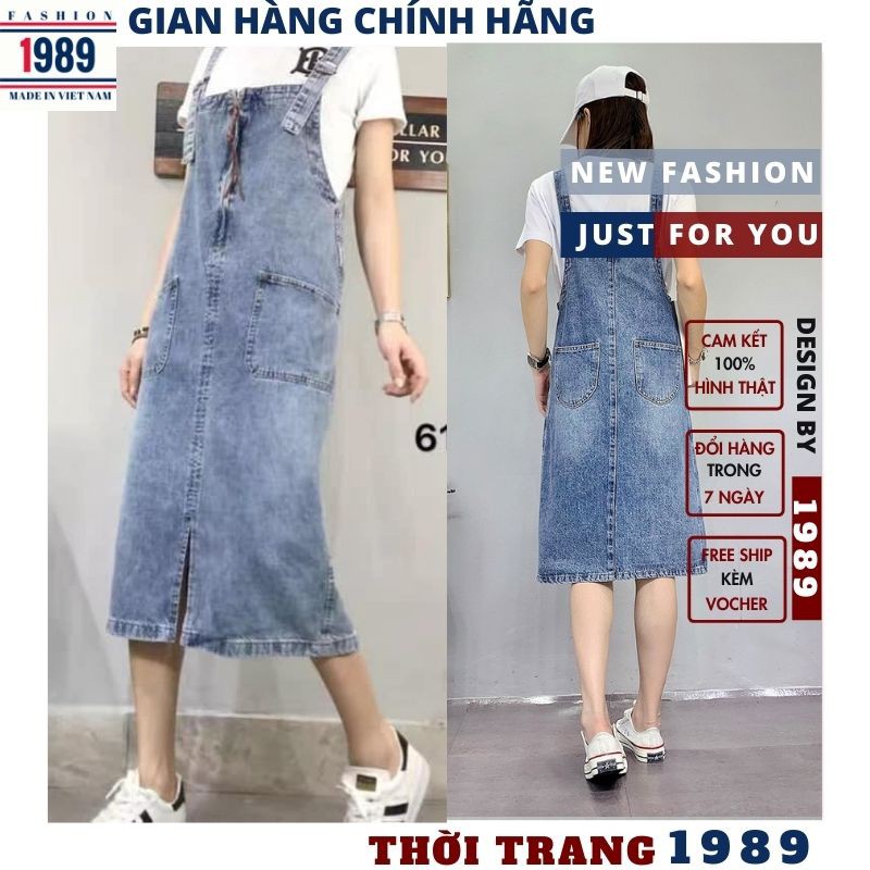 (QUÀ TẶNG LÀ NƯỚC XẢ VẢI)Yếm Váy Jeans Nữ 🌺Chất Bò Phối 2 Túi Trước Kèm Dây Kéo Mang Phong Cách Hàn Quốc 2021 ,TIỆM 1989