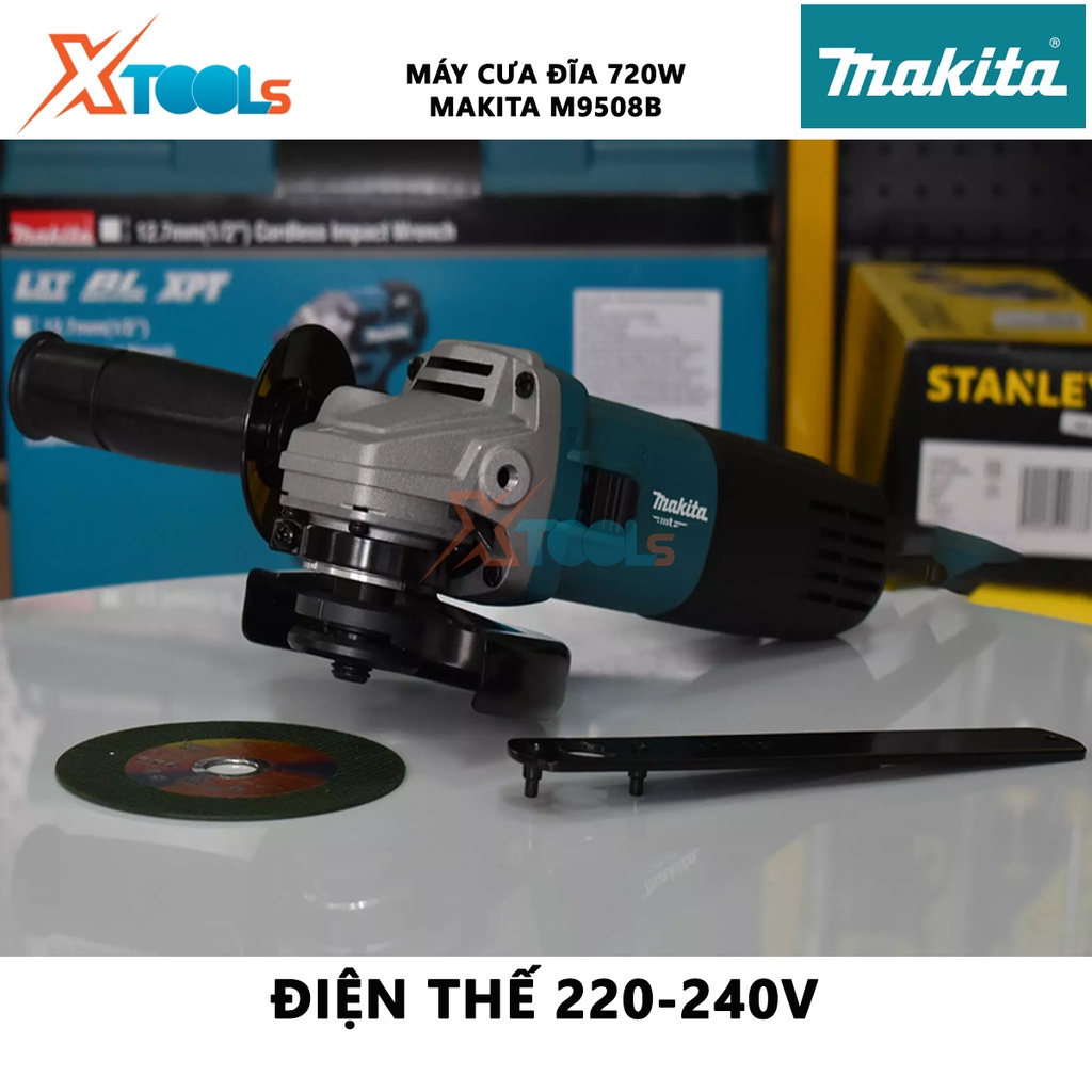Máy mài góc MAKITA M9508B | máy mài cầm tay công suất 720W có phụ kiện Cờ lê hãm đai ốc, tay cầm, đường kính đá mài 125