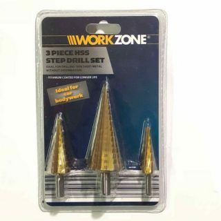 BỘ 3 MŨI KHOAN THÁP ĐUÔI LỤC GIÁC WORKZONE -MŨI  KHOAN BẬC 3 MŨI RÃNH THẲNG WORKZONE