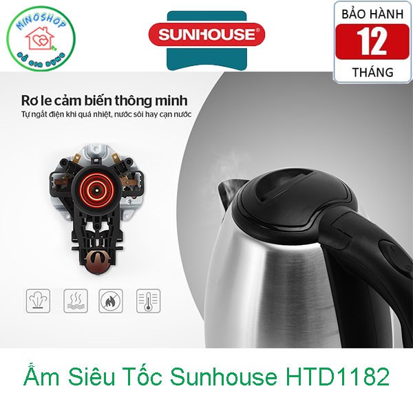 Ấp Nước Siêu Tốc Sunhouse Inox SHD 1182, Binh Đun Nước Siêu Tốc TIết Kiệm Thời Gian