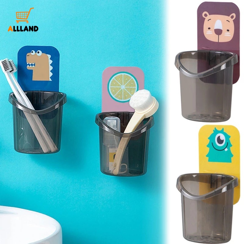 Giá Đựng Bàn Chải Đánh Răng/Cốc Đánh Răng Dán Tường Bằng PP Tự Dính Họa Tiết Hoạt Hình Dễ Thương Có Thể Tháo Rời Tiện Lợi Cho Nhà Tắm 4 Kiểu