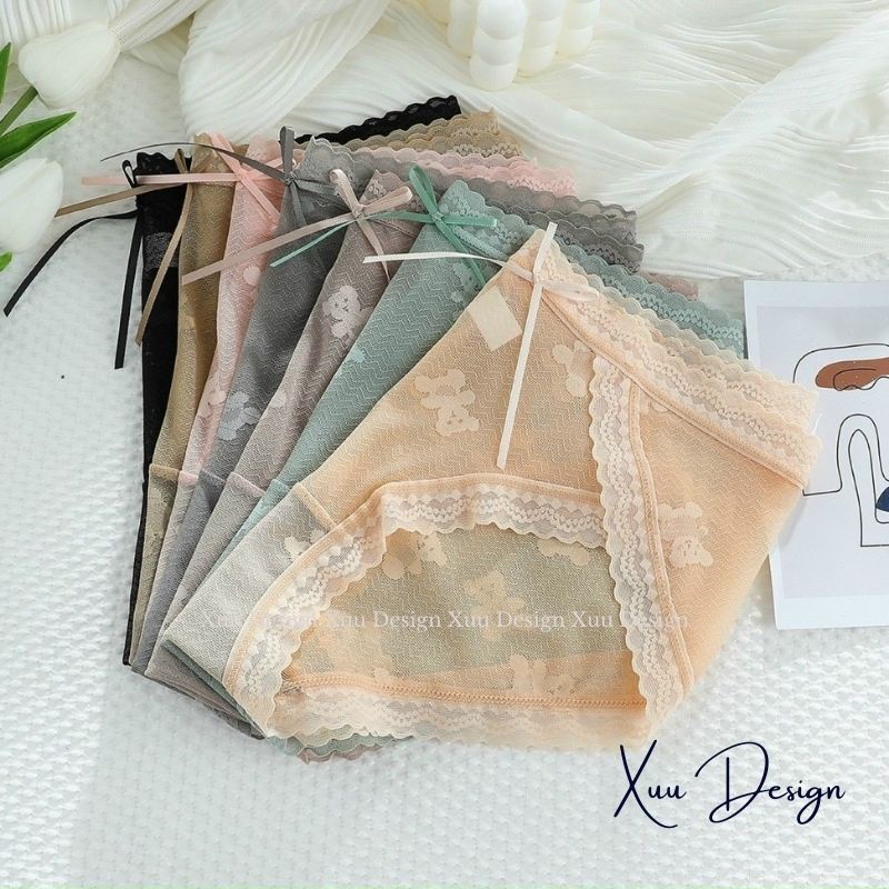 Quần lót Ren xuyên thấu kiểu ống sẻ sexy họa tiết gấu ngọt ngào - Wexuu Design QC106