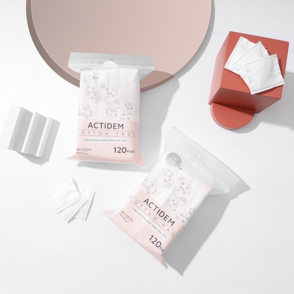 Bông tẩy trang Actidem không xơ bông, 100% bông cotton tự nhiên 120 miếng - Be Glow Beauty