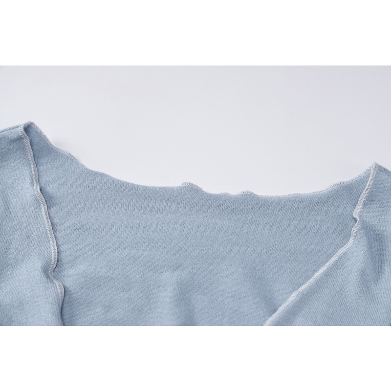 DUNEA Set Áo Kiểu Dài Tay Cổ Chữ V + Chân Váy Dài Lưng Cao Thời Trang Nữ