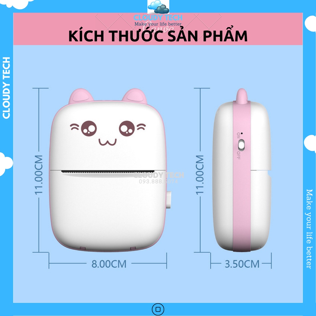 Máy in mini, in nhiệt không dây bằng Bluetooth kết nối với điện thoại