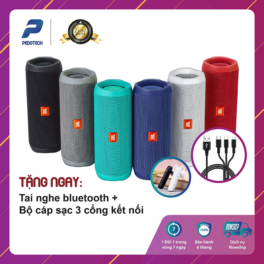 Loa Bluetooth JBL Flip 4 CHỐNG THẤM NƯỚC, nghe nhạc CHẤT LƯỢNG lên tới 12h BAO HÀNH 6 THÁNG cùng đi kèm quà tặng