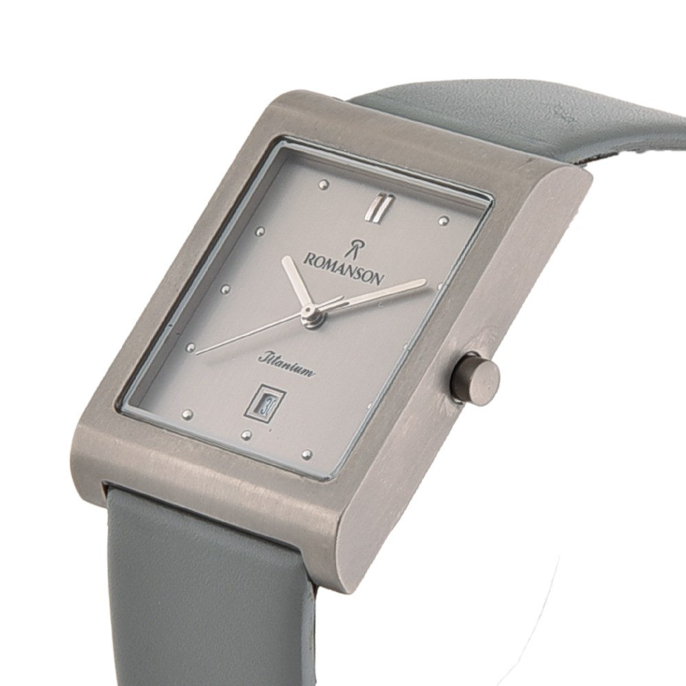Đồng hồ Romanson Men Watch DL0581BMWGREY nam mặt chữ nhật vỏ Titanium kính chống xước máy Thụy Sĩ dây da chính hãng