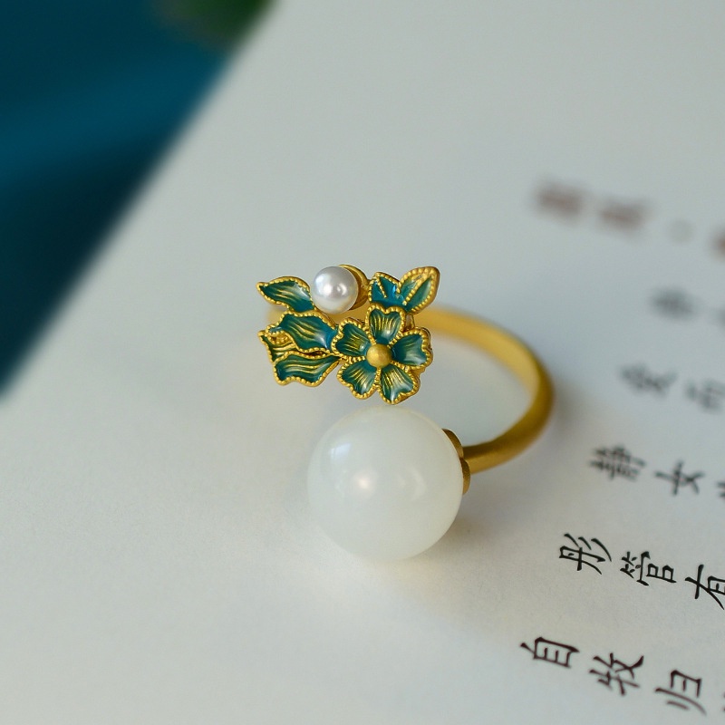 Nhẫn Hở Mạ Bạc / Vàng Đính Ngọc Bích Thời Trang Cho Nữ