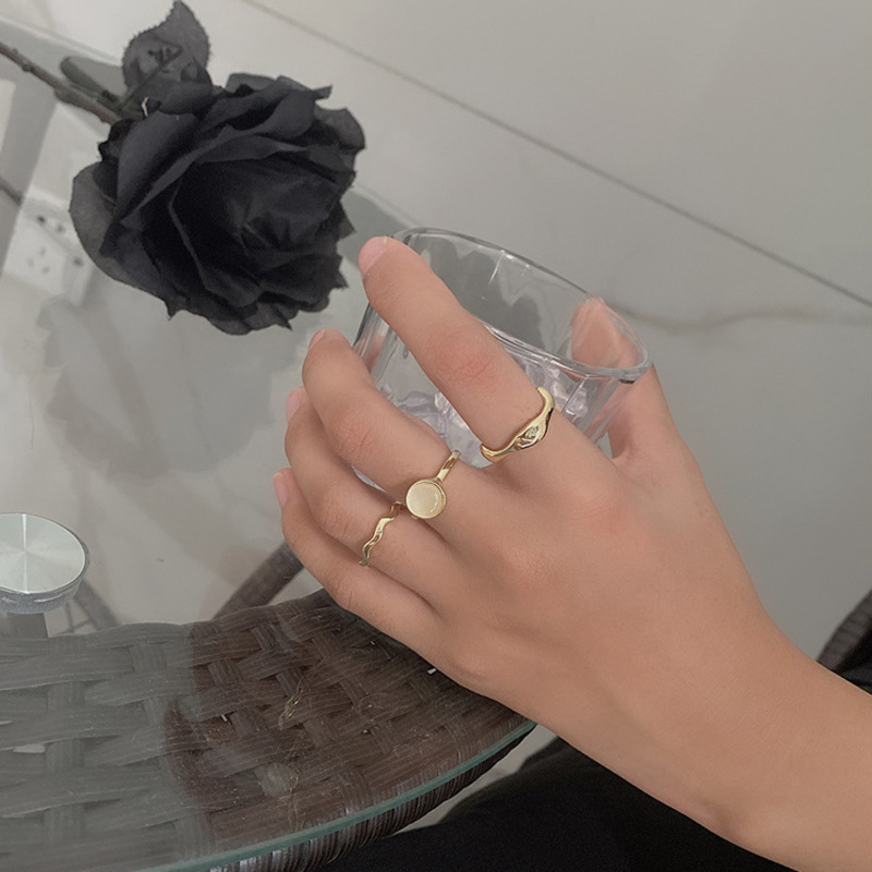 Nhẫn ngọc trai thiết kế gợn sóng có thể điều chỉnh phong cách Hàn Quốc Nhật Bản sang trọng khí chất 22625