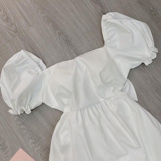 Đầm trắng tay phồng cột nơ sau