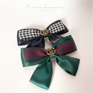 🎀 kẹp tóc nơ tầng hoạ tiết houndstooth đính đá -