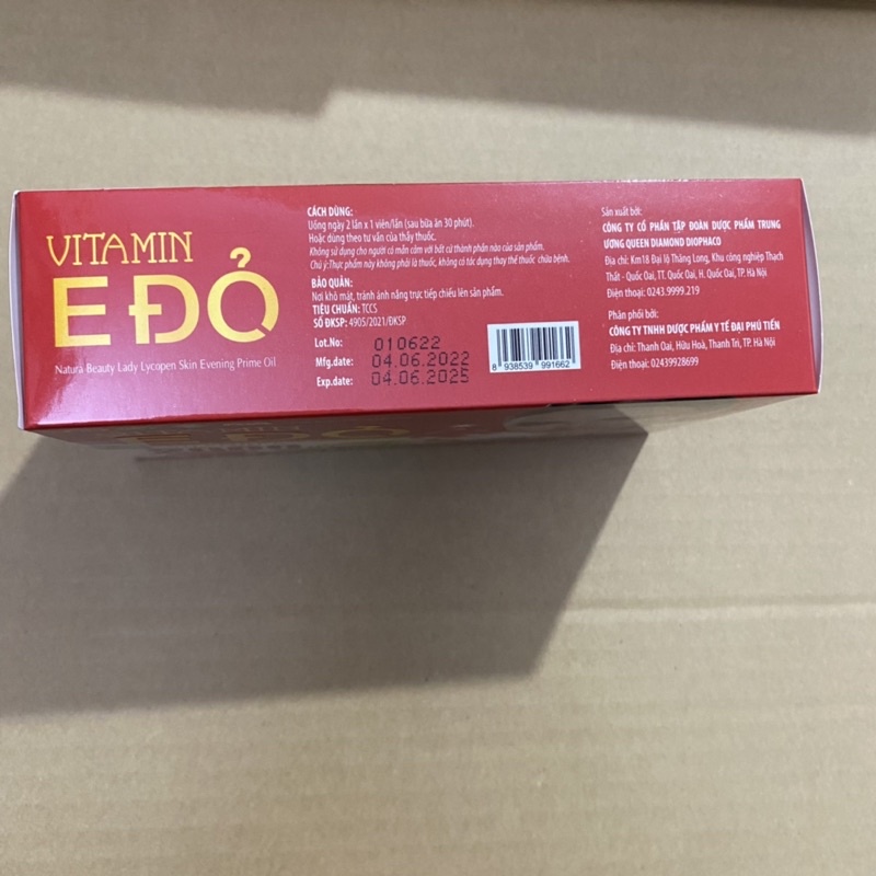Viên uống trắng da mờ nám Vitamin E đỏ 2000iu - Vitamin E đỏ Natura Beauty Lady Lycopen Skin - Vitamin E400iu