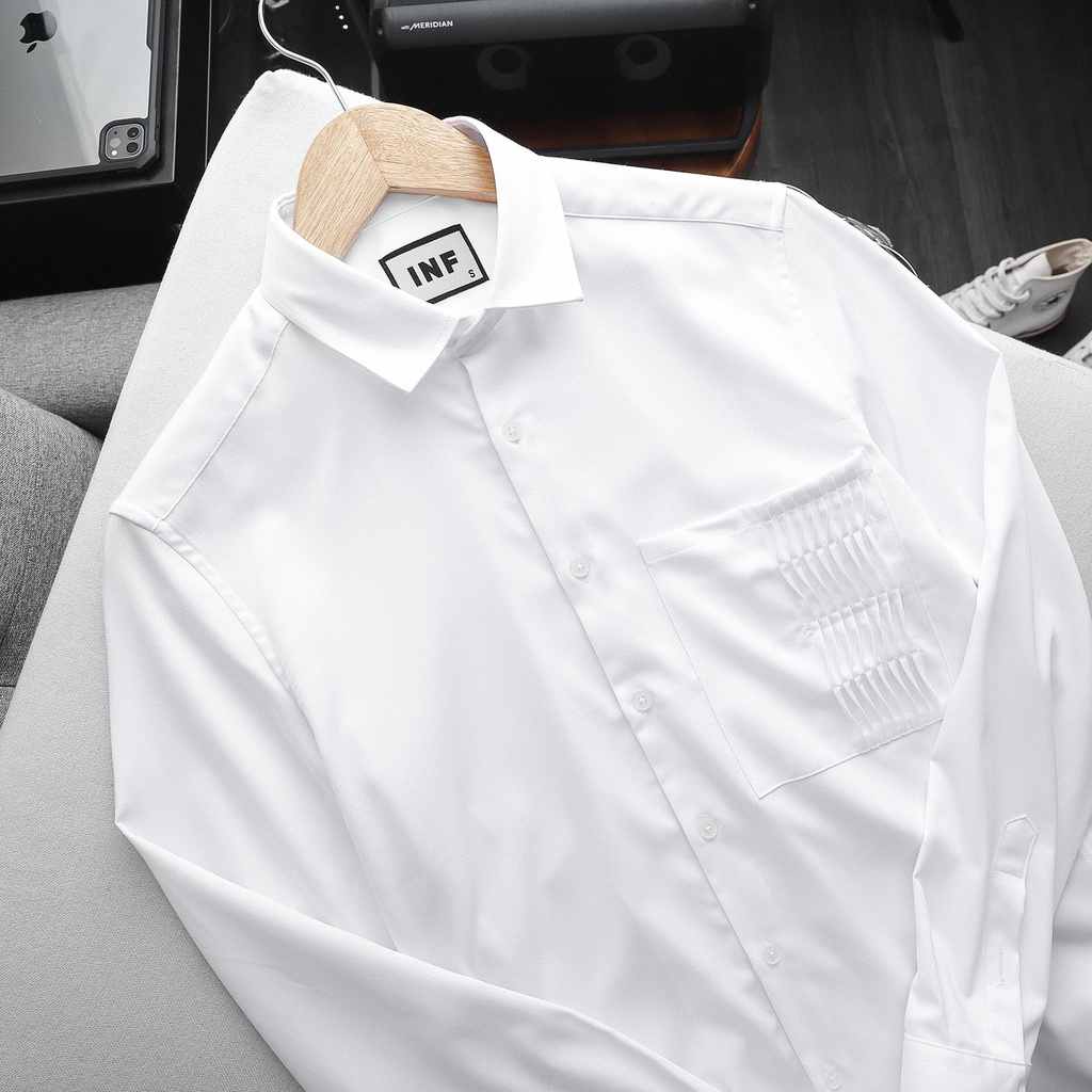 Áo Sơ Mi Nam Tay Dài Trắng Đen INF , Chất Vải Cotton Cao Cấp, SM005538, SOMEHOW