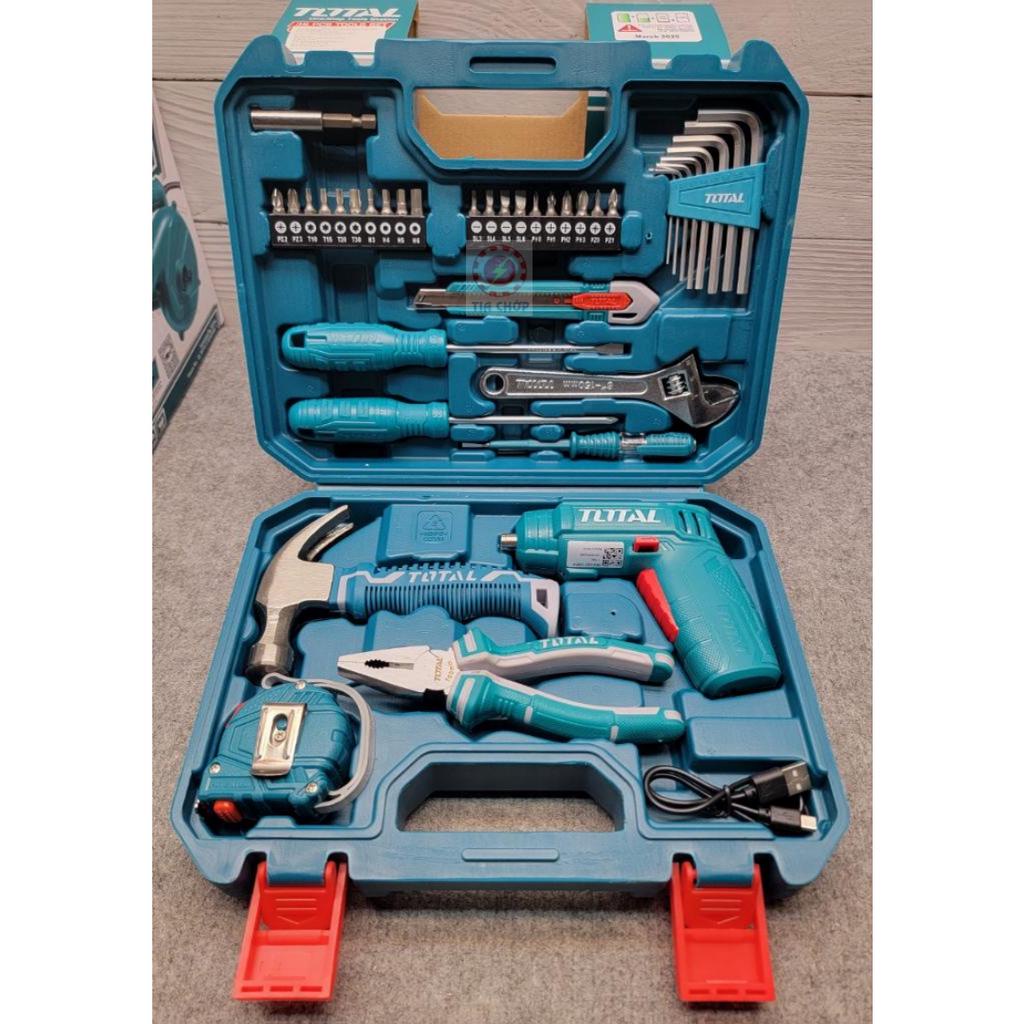 Bộ 38 dụng cụ cầm tay và máy siết vít mini TOTAL THKTHP10386 vali nhựa cứng cáp, tiện lợi, tránh thất lạc