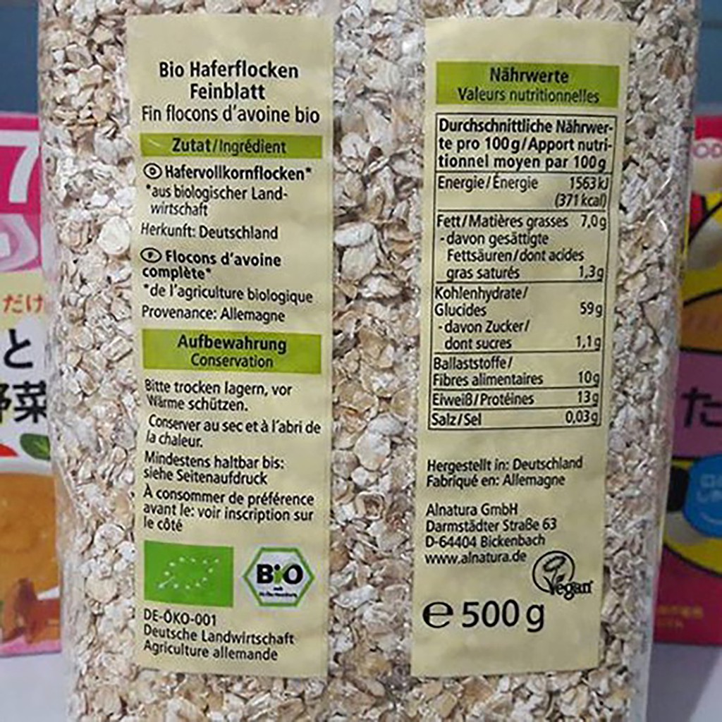 Yến mạch bio alnatura siêu sạch Đức 0.5kg.