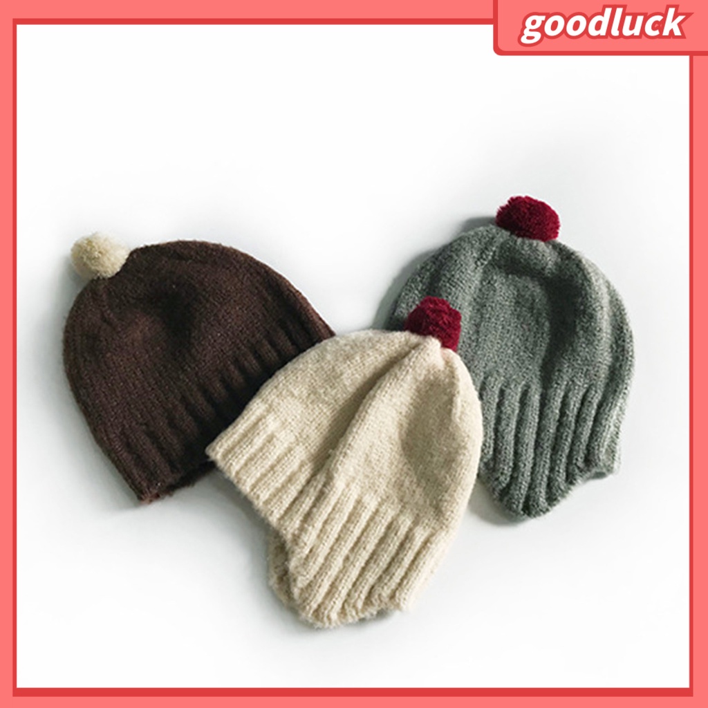Mũ Dệt Kim Màu Trơn Đính Quả Bông Dễ Thương Cho Bé Trai 1-6 Tuổi