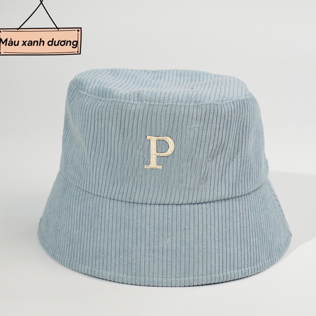 Mũ Bucket Nón Tai Bèo Vành Cụp  Nhung Gân Chữ P 475 Nhiều Màu Sắc Ulzzang Form Unisex Nam Nữ - Hazo
