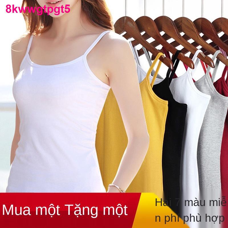 áo hai dâyPure Color Camisole Ladies Cotton Slim All-match Áo sơ mi cơ bản 1-2 của Hàn Quốc cho học sinh mặc trong v