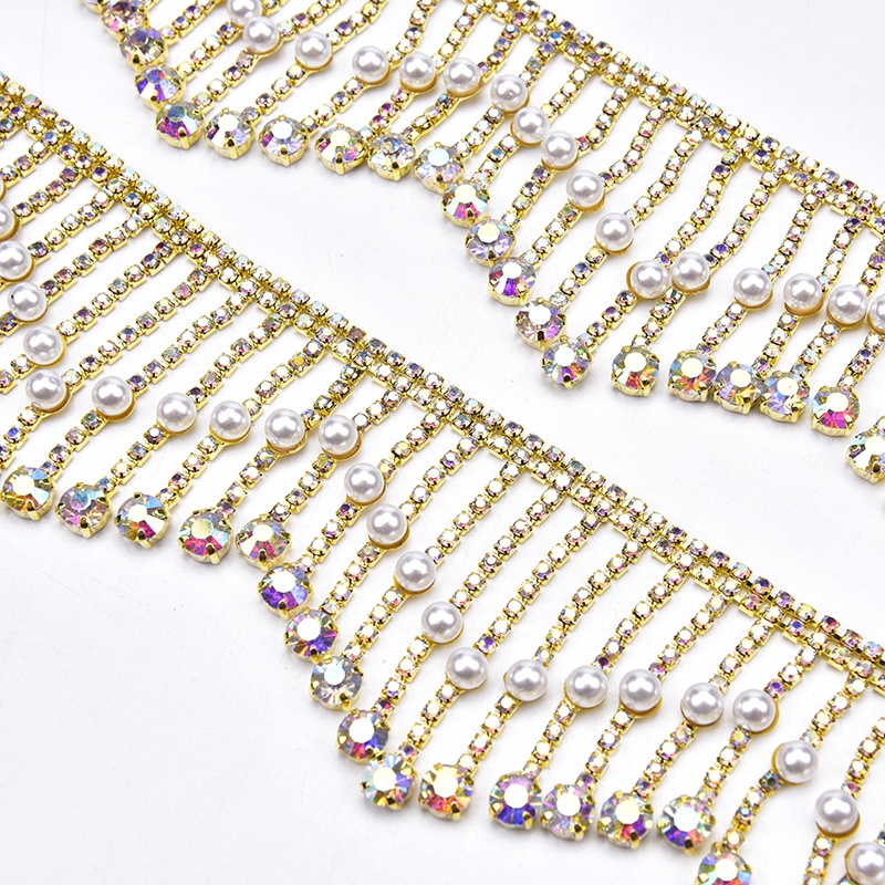 Chuỗi Hạt Thủy Tinh Tua Rua 45cm Đính Đá Pha Lê Dành Cho Trang Trí Váy Cưới