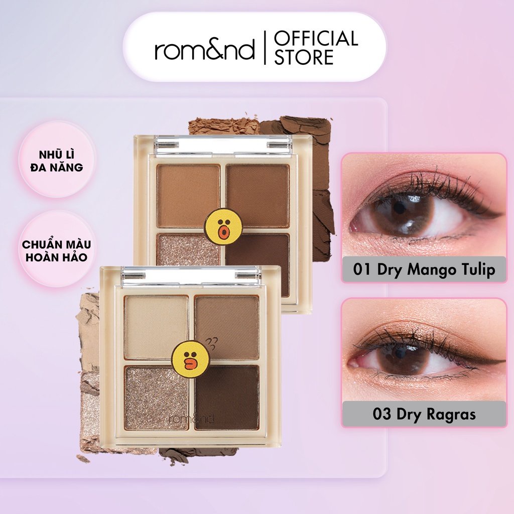 [Rom&amp;nd] Bảng phấn mắt 4 ô Hàn Quốc Romand Line Trends Better Than Eyes Mini 2g