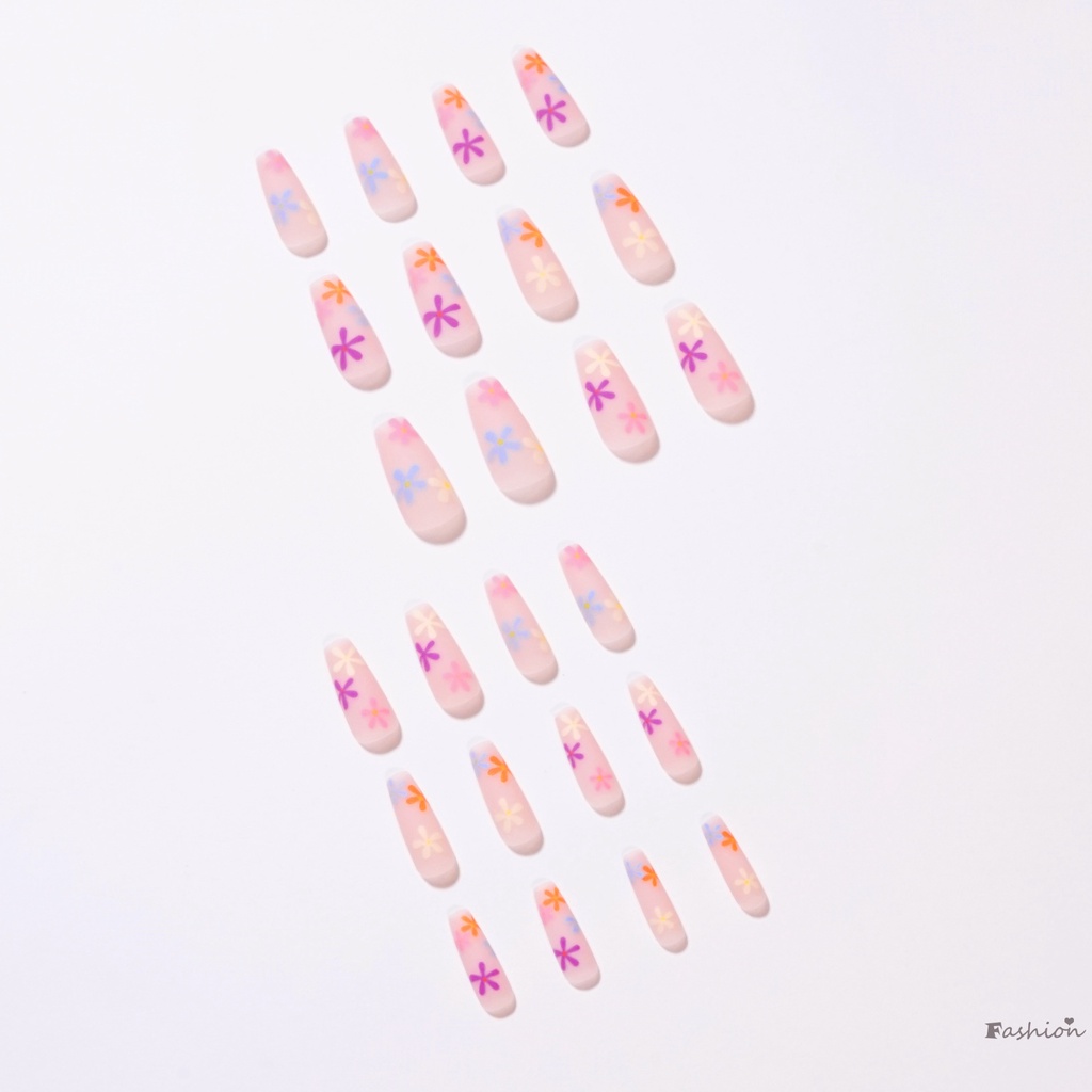 [Hàng mới về] Set 24 móng tay giả đầu vuông dài thiết kế xinh xắn kèm keo dán