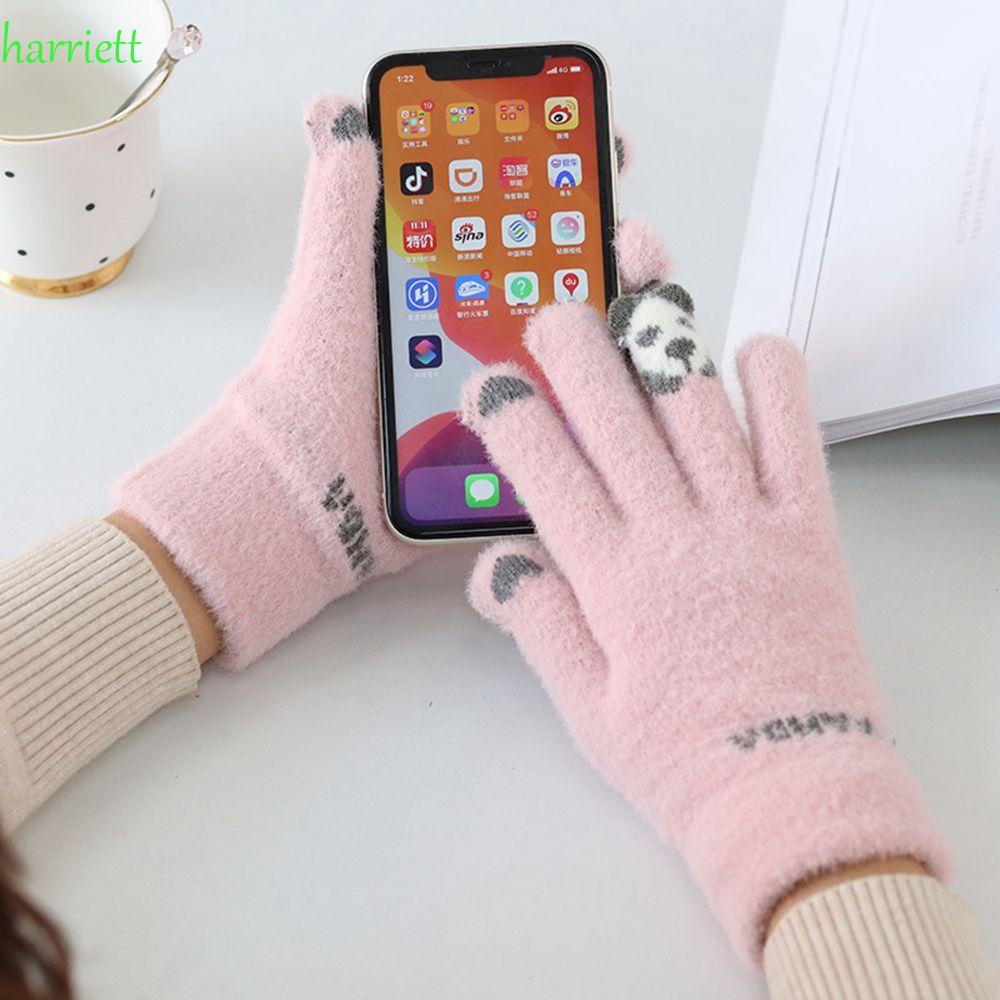 Găng tay họa tiết gấu trúc trái tim dễ thương bằng len dày dặn mềm mại thoáng khí cho nữ