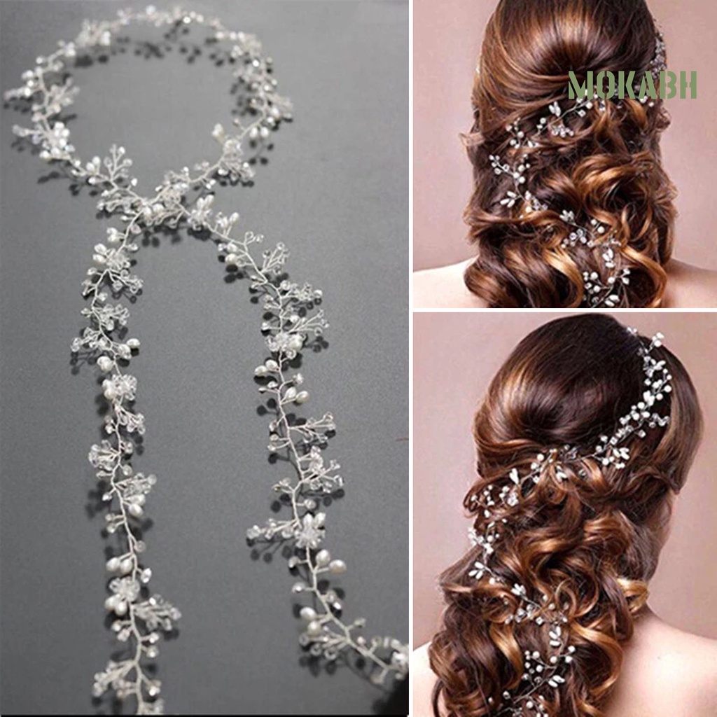 Băng Đô Cài Tóc Đính Đá Ngọc Trai Nhân Tạo Handmade Dành Cho Cô Dâu