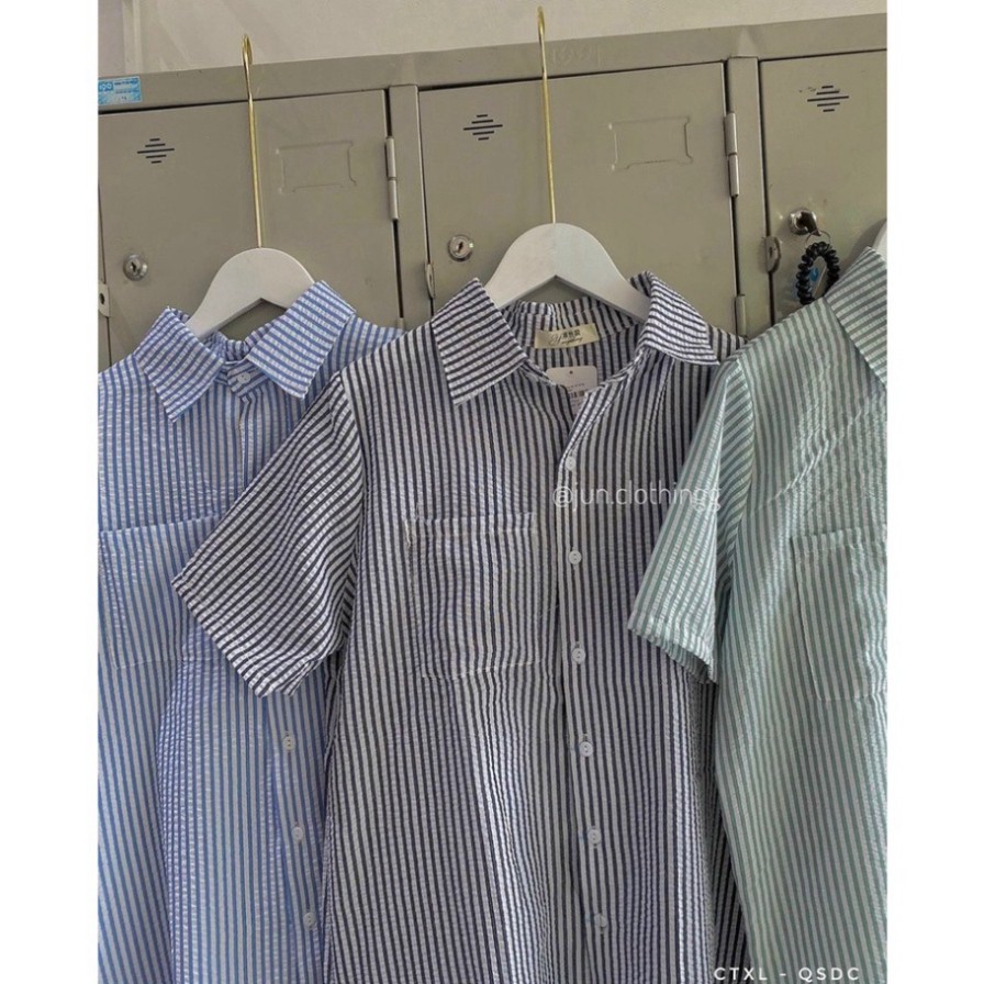 [1hittop] [vintage.design] áo sơ mi sọc kẻ xẻ sau, áo babydoll sọc kẻ xẻ sau có [video+ ảnh thật] A360