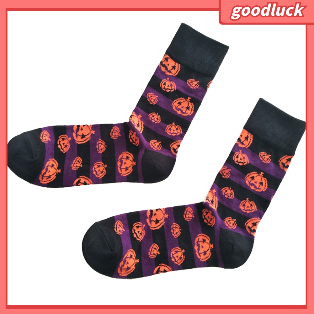 &lt; Golu &gt; Vớ Cotton Thoáng Khí In Hình Bí Ngô Dơi Bí Ngô Halloween Cho Nam