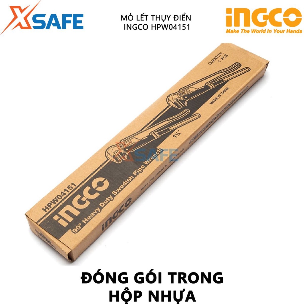 Mỏ lết Thụy Điển INGCO Mỏ lết 90 độ 3 kích thước, chất liệu thép carbon, khả năng bám giữ chắc chắn - Chính hãng [XSAFE]