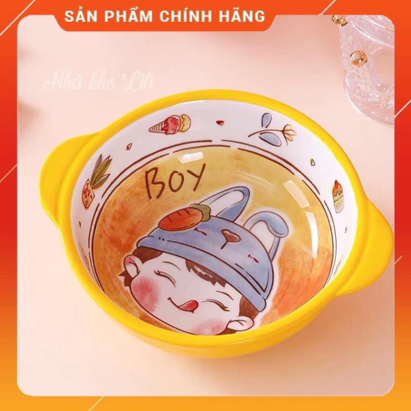 Bát sứ ăn dặm cao cấp họa tiết boy &amp; girl đáng yêu cho bé, dung tích 350ml