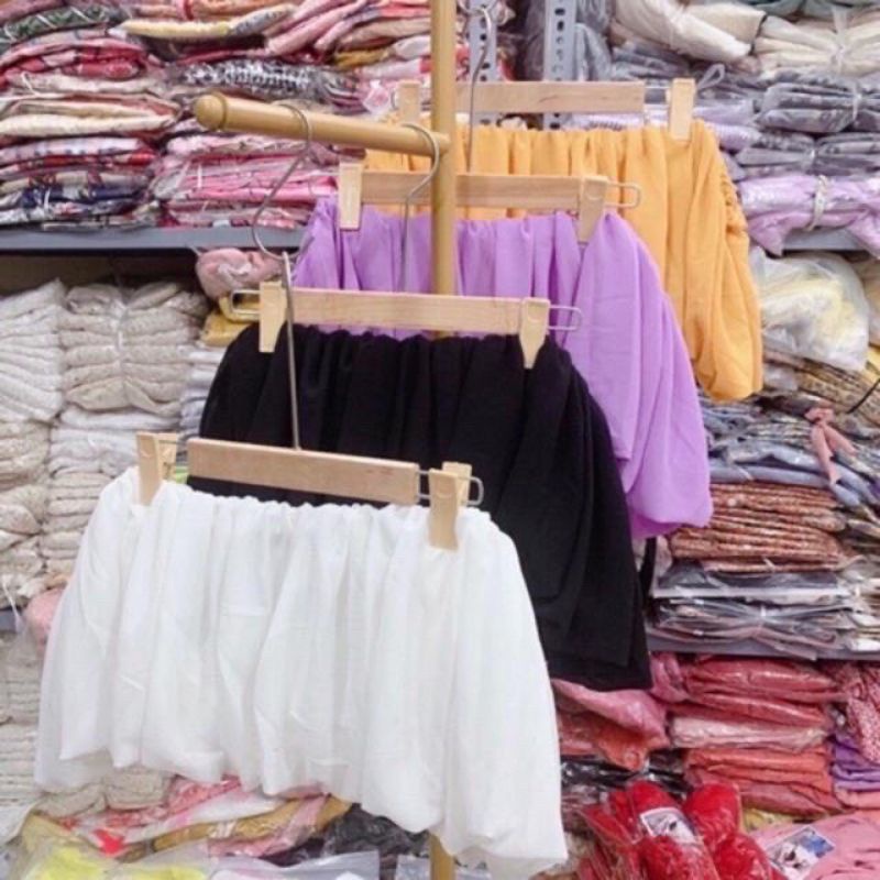 Áo bẹt vai croptop bí phồng nhiều màu