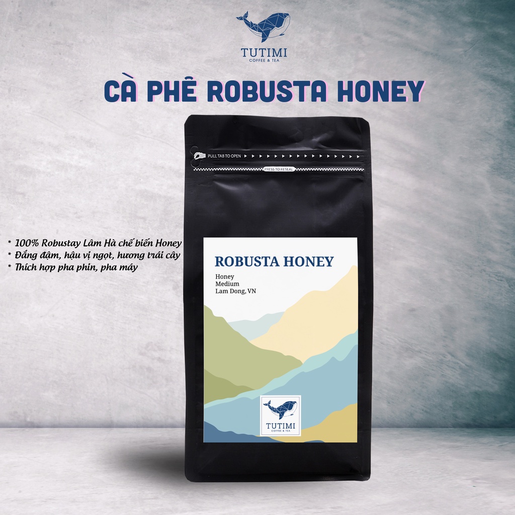 Cà phê nguyên chất Robusta Honey rang mộc vị đắng đầm hậu ngọt thơm nồng, cà phê pha phin, pha máy - TuTiMi