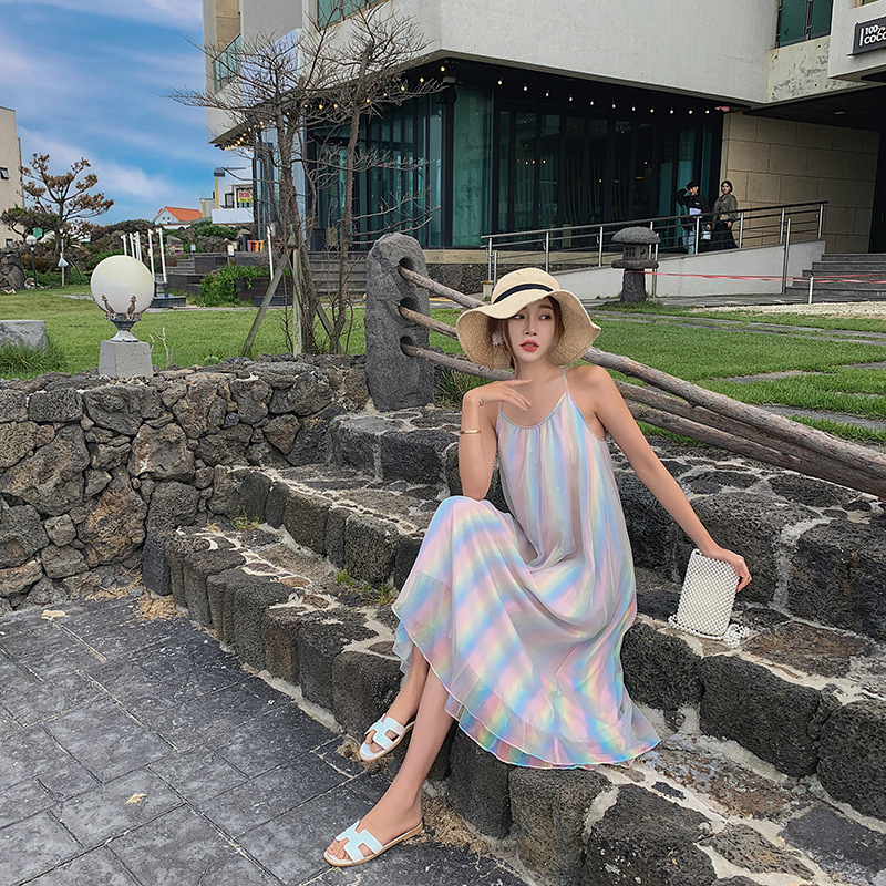 IELGYĐầm Dài Dáng Rộng Màu Sắc Thời Trang Hàn Quốc Xinh Xắn Cho Nữ