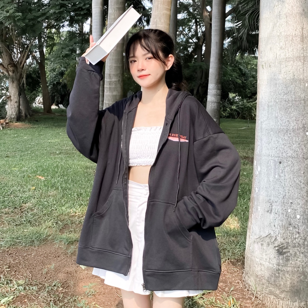 Áo Khoác Hoodie FOR EVERYDAY Nam Nữ Unisex Form Rộng Phối Zip Unisex DAY Vải Nỉ Bông dày dặn GIDI
