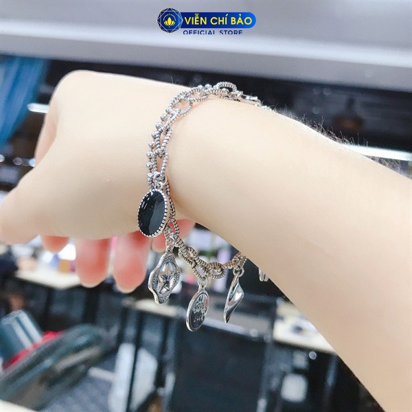 Lắc tay bạc nữ 2 dây mix đá đen chất liệu bạc Thái 925 thời trang phụ kiện trang sức nữ VIễn Chí Bảo L000243x