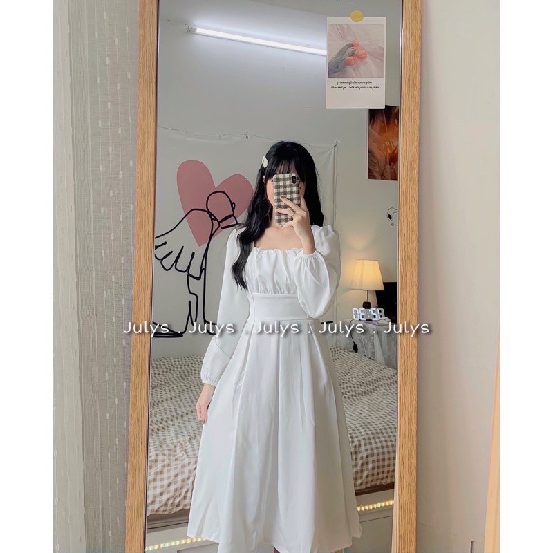 [ẢNH THẬT]Váy Ulzzang Cổ Vuông 2 Màu Đen Đỏ, Đầm Dự Tiệc Nữ Xinh