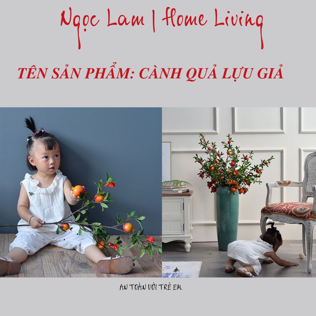 Cành 6 quả lựu giả chất liệu nhựa cao cấp không thấm nước, cành lựu trang trí phòng khách, đại sảnh